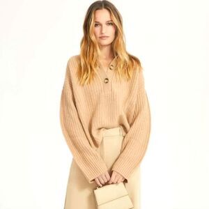 Something Navy Henley Sweater Cashmere Blend Camel Size S